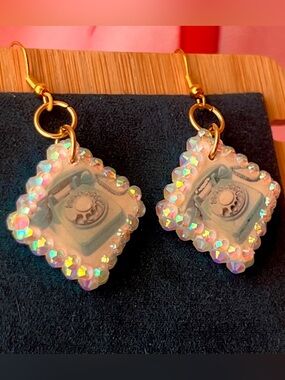 Retro Rhinestone Blue Telephone Dangle Earrings by The Olive Universe